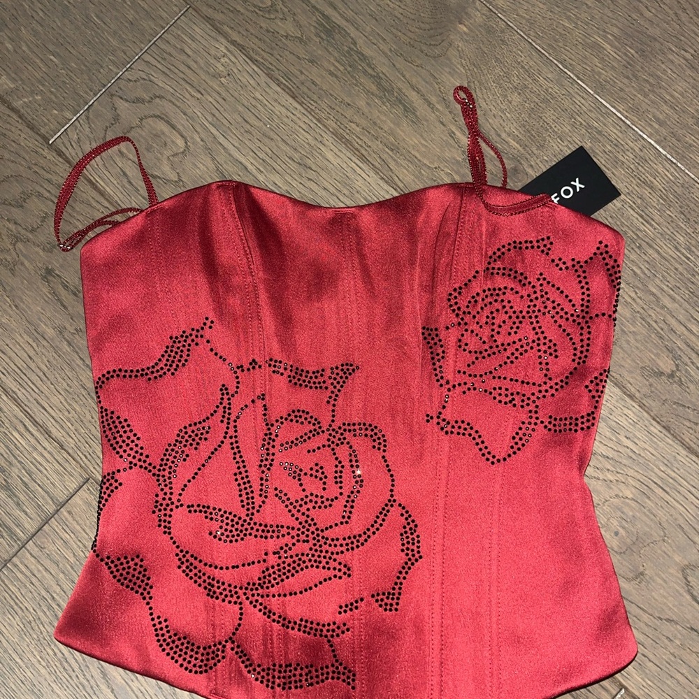 White Fox Boutique corset red satin rose